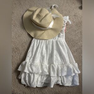 btween Girls Eyelet Dress and Hat Matching Set